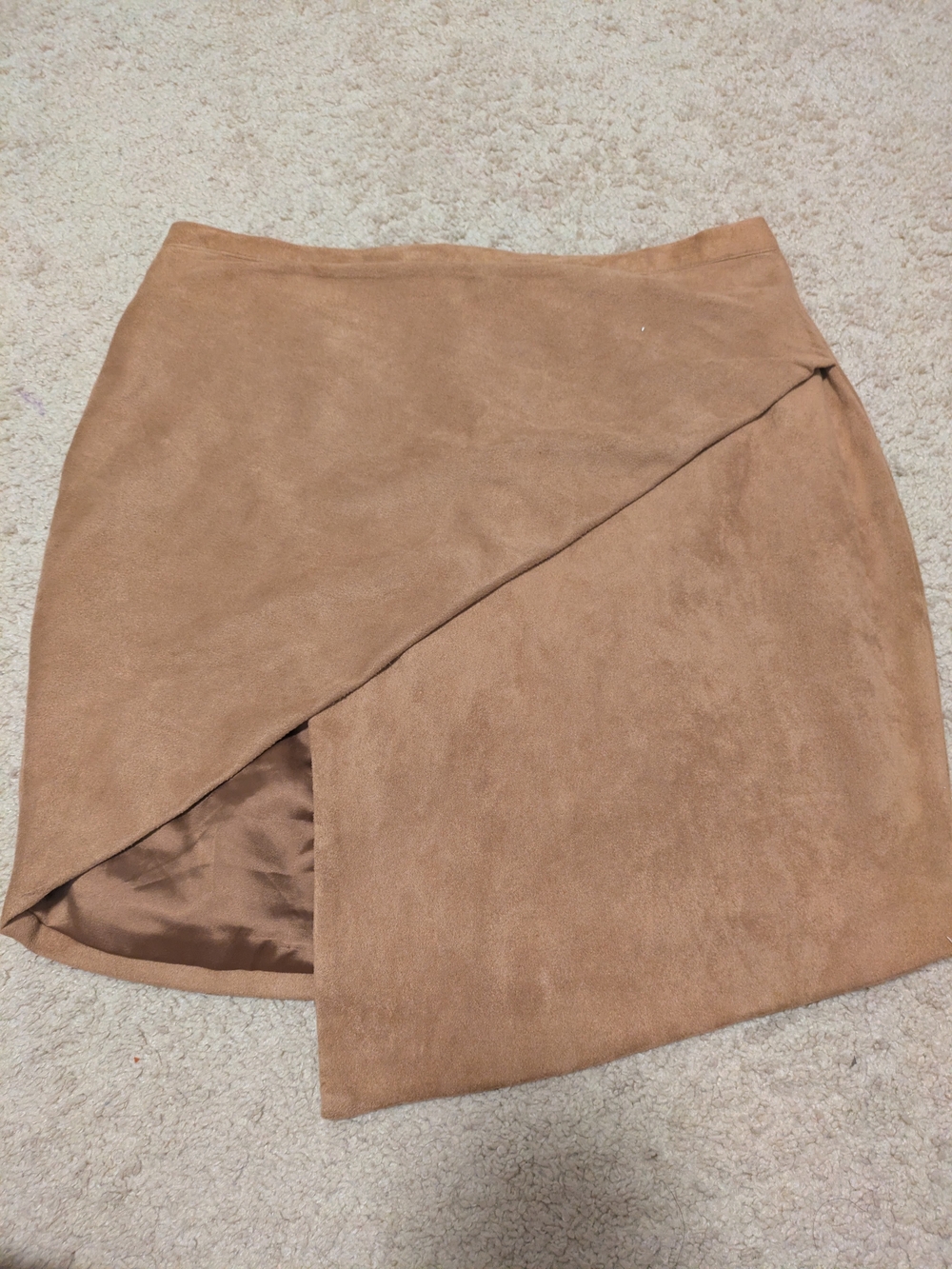 VICI Camel Faux Suede Asymmetrical Wrap Mini Skirt Size L
